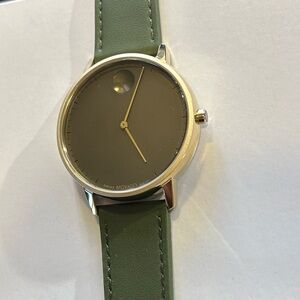 Movado Face Olive Green Watch With 41mm Face With & Leather Band